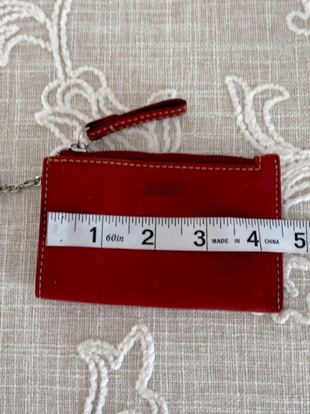 Coach Red Leather Card Holder Wallet With Key Ring